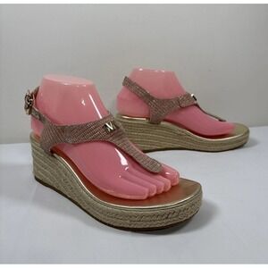 Michael Kors Laney Womens 7.5 M Wedge Sandals Thong Rose Gold Spring Preppy